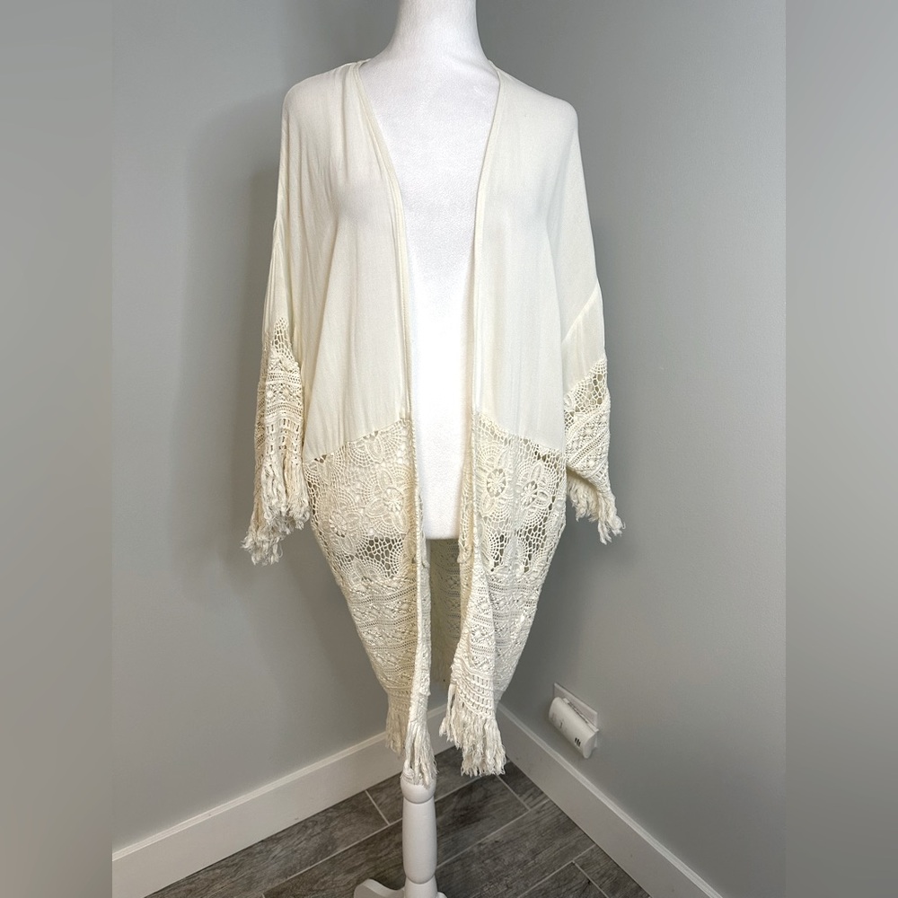 Taylor & Sage Fringe Kimono Cowgirl Western Coastal Boho Festival Kimono Cardi